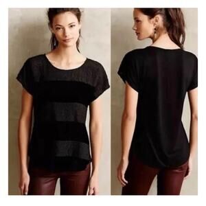 Dolan Left Coast Anthropologie Black top shirt short sleeve velvet lace sz sm